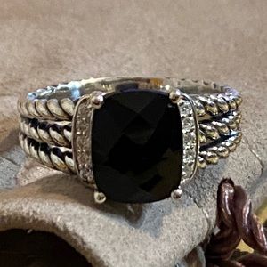 David Yurman Sterling Wheaton Black Onyx Ring Dmnd